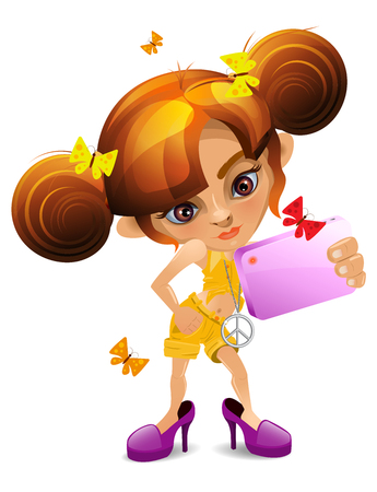 Cartoon girl with cameraの写真素材