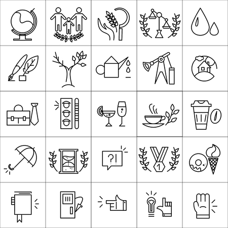 Vector icons set isolated on white background. Flat icon set, logo, insignia, symbol, brand. Social icons for science, banking firm, organization, shop, restaurant, industrial, communication element.のイラスト素材