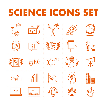 Vector science icon set isolated on white background. Simple art icon, logo, insignia,  emblem, symbol, brand, badge, thumbnail, pictogram, card. Flat icon concept for science, biology, entomology, virology, cytology, chemistry, laboratory, observatory, gのイラスト素材