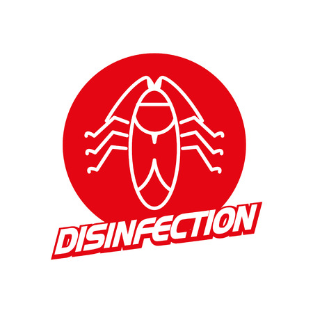 Vector disinfection firm logo isolated on white background. Flat red color insignia, symbol, label, icon.  Simple art logo for disinfection firm, card, illustration, icon.のイラスト素材