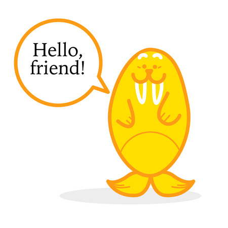 Vector Northern animal walrus isolated on white background. Flat simple walrus with text box silhouette.のイラスト素材