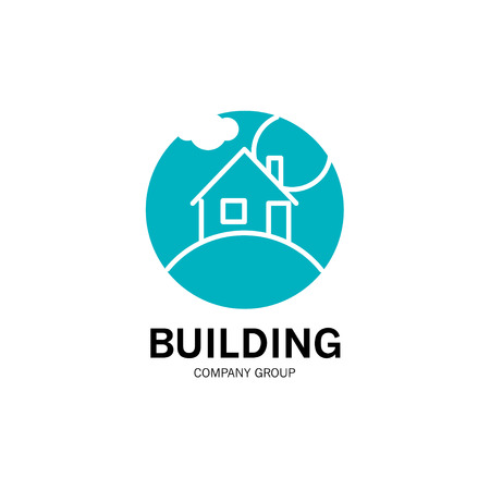 Vector building company group logo isolated on white background. Flat simple insignia silhouette. Art logo for building company, store building materials, developer firm, card, icon, banner, flyer.のイラスト素材