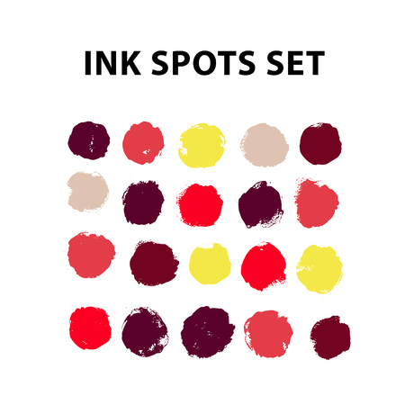 Vector ink spots set. Ink drops collection. Watercolor hand drawn artistic creative elements isolaed on white background. Colorful red paint drops.のイラスト素材