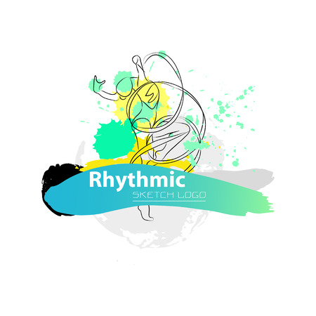 Vector artistic Rhythmic Gymnastic sketch . Hand drawn brush stroke paint drops, spot, sketching for graphic design, poster, banner, flayer, billboard, placard, card, competition.Art grange style.のイラスト素材
