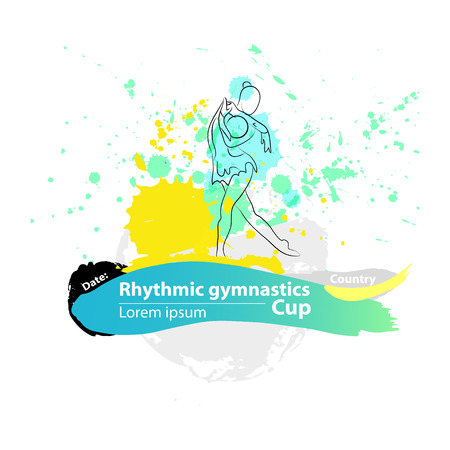 Vector artistic Rhythmic Gymnastic ball sketch banner. Hand drawn brush stroke paint drops, spot, sketching for graphic design, poster, banner, flayer, placard, card, competition. Art grange style.のイラスト素材