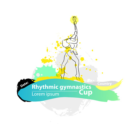 Vector artistic Rhythmic Gymnastic clubs sketch banner. Hand drawn brush stroke paint drops, spot, sketching for graphic design, poster, banner, flayer, placard, card, competition. Art grange style.のイラスト素材