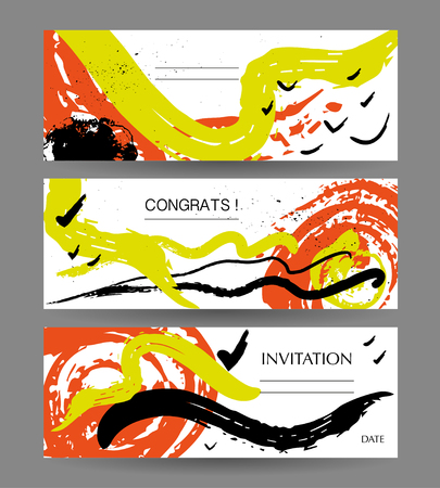 Vector collection of abstract creative stroke cards. Artistic graphic design. Invitation, leaflet, postcard sample. Congrats, valentine, wedding. Poster, placard, business card. Ink drawing.のイラスト素材