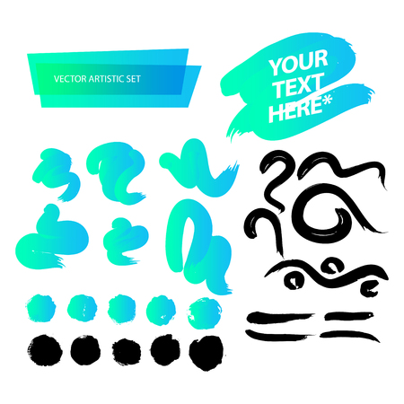Vector artistic backdrop set isolated on white background. Art colorful design stroke collection. Abstract gradient backdrop sketch for lettering, card, banner, greetings, congratulation, celebration.のイラスト素材