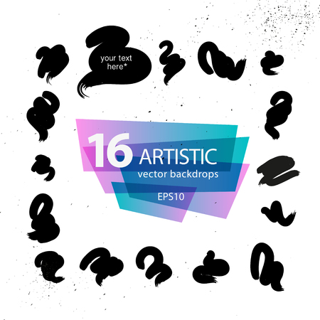 Vector artistic backdrops isolated on white background. Art design concept dark brush strokes, spot. 16 Abstract background for lettering, card, flyer, banner, greetings, congratulation, invitation.のイラスト素材