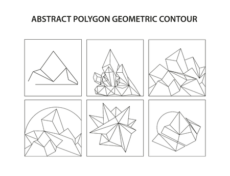 Vector abstract polygon geometric countor set. Simple geometric shape outline isolated on white background. Minimalism style art work illustration.のイラスト素材