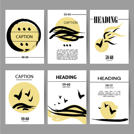Vector collection of abstract creative stroke cards. Artistic graphic design. Invitation, leaflet, postcard sample. Anniversary, celebration, event, party. Poster, placard, business card. Ink drawing.のイラスト素材