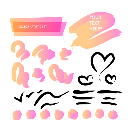 Vector artistic backdrop set isolated on white background. Art colorful design stroke collection. Abstract gradient backdrop sketch for lettering, card, banner, greetings, congratulation, celebration.のイラスト素材