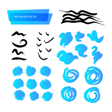 Vector artistic backdrop set isolated on white background. Art colorful design stroke collection. Abstract gradient backdrop sketch for lettering, card, banner, greetings, congratulation, celebration.のイラスト素材