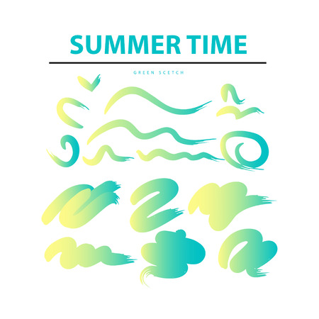 Vector artistic backdrop isolated on white background. Art design green sketch Summer time. Colorful abstract gradient backdrop for lettering, card, flyer, banner, greetings, congratulation.のイラスト素材