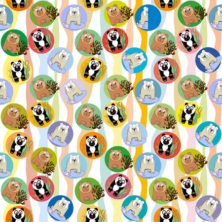 seamless vector pattern with european bear, nothern white bear and asian panda.Perfect for fabric, seamless pttern for kids.の写真素材