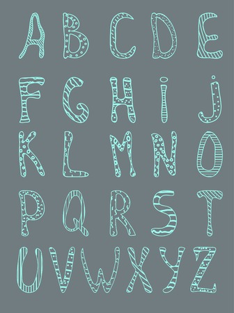 vector green doodle font. hand drawn sketch effectの写真素材