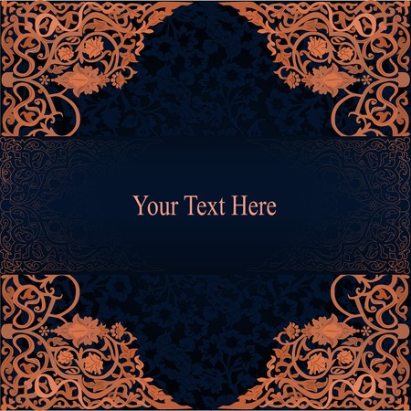 rich blue night and gold background with traditional islamic wooden ornament used as a frameのイラスト素材