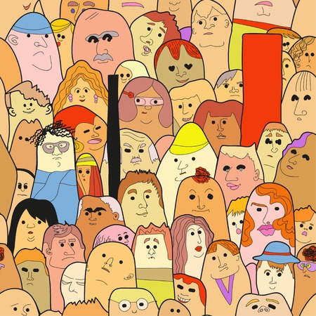seamless vector pattern with doodled personsのイラスト素材
