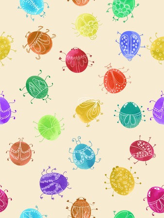 vector background with watercolor beetlesのイラスト素材