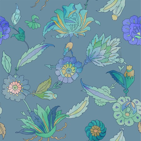 seamless vector pattern. classic islamic floral ornament. autentical colorsのイラスト素材