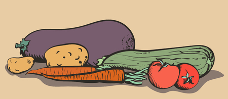 Vegetable set in engraving styleのイラスト素材