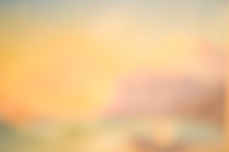 Blurred background, bright warm watercolor colors. Yellow, orange, purple, green, brownの写真素材