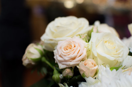 Floral composition of white and cream rosesの写真素材