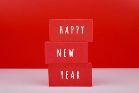 Happy New Year red minimal concept against red backgroundの写真素材