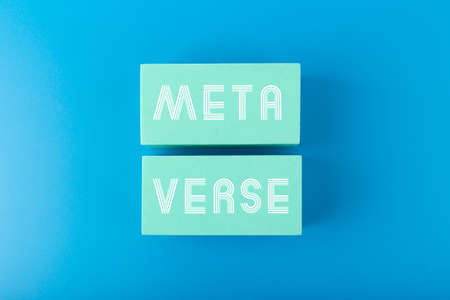 Metaverse modern minimal concept in monochromatic blue colorの写真素材