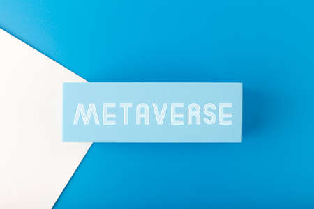 Metaverse modern minimal concept in monochromatic blue colorの写真素材