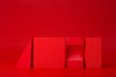 Abstract futuristic background in monochromatic red colors with copy space. Different geometric shapesの写真素材