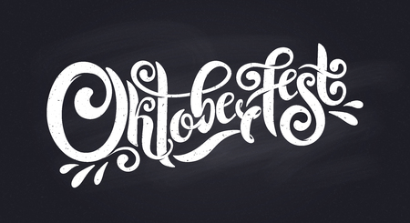 Oktoberfest handwritten lettering header. Design template event celebration. Oktoberfest typography title vector design for greeting cards and poster. Beer Bavarian Festival banner. Chalk logotype.のイラスト素材
