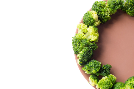 Broccoli on a plate isolated on a white backgroundの写真素材