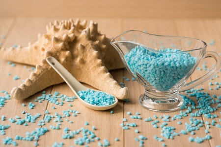 Sea spa composition on wooden table close-upの写真素材