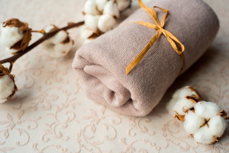 Home interior tailor sewing, diy concept. Heap of colorful cloth fabrics. Color Wool, cotton linen clothes.の写真素材