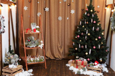 Feast of Christmas. Beautifully decorated house with a Christmas treeの写真素材
