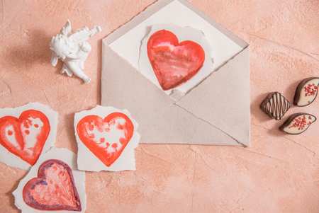 Watercolor heart on a pinkの写真素材