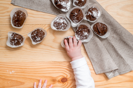 Just Baked Chocolate Muffins In Bakeware.の写真素材