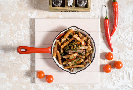 French fries On the griddle. National Belarusian or Russian dish.