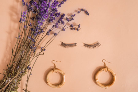 women's accessories on wooden background.Dried flowers of natural tea mint, lemon balm. Lavender...