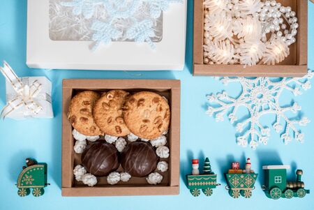 Christmas chocolate chip with trainsの写真素材