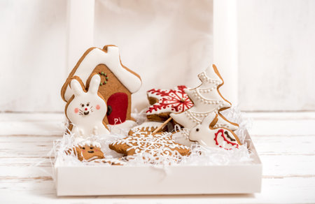 gingerbread set on white background, christmas giftの写真素材