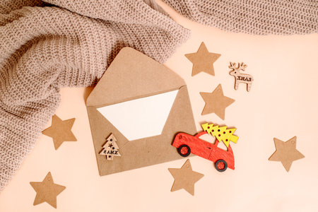 Empty wishlist for Santa Claus laid on tableの写真素材