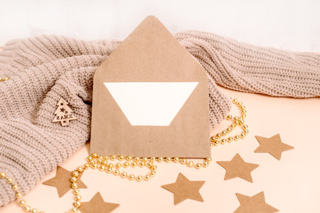 Empty wishlist for Santa Claus laid on tableの写真素材