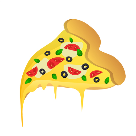 Piece of vegetarian pizza with olives and a cheeseのイラスト素材
