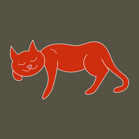Red cat with white outline laying asleepのイラスト素材