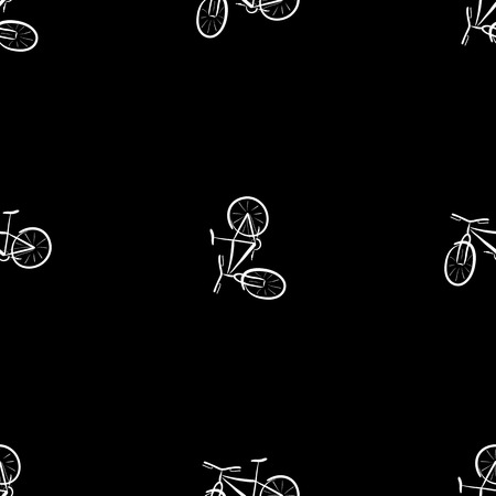 White colored bicycles random pattern on black backgroundのイラスト素材