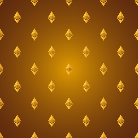 Ethereum flat icon in golden color seamless patternのイラスト素材