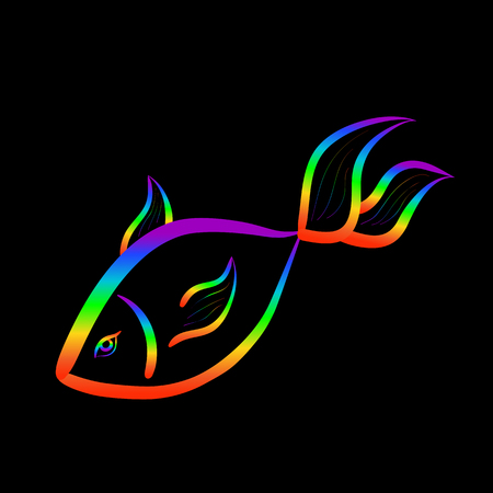 Rainbow colored pretty fish on black backgroundのイラスト素材