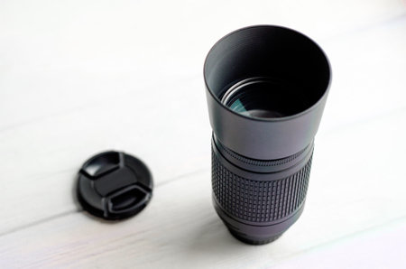 Photo of a camera lens, on a white background, macro photography of detailsの写真素材